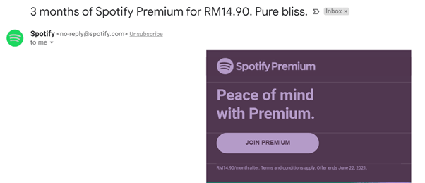 contoh offer spotify dalam email marketing