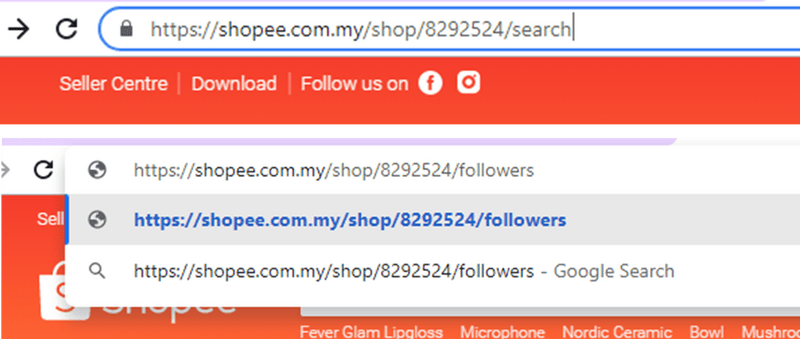 search to followers Shopee